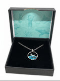 Handmade Silver Whale Pendant Necklace with Blue Crystal Wave