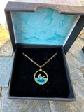 Handmade Gold Whale Pendant Necklace with Blue Crystal Wave