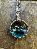 Handmade Silver Whale Pendant Necklace with Blue Crystal Wave