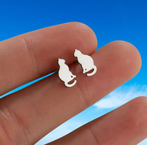 Stainless Steel Cat Stud Earrings - FREE POSTAGE