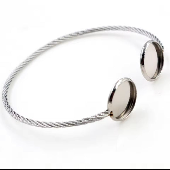 Stainless Steel 2 Cabochon Blank Bangle