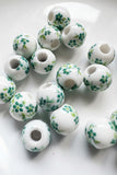 ceramic green and white flower beads uk