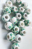 ceramic green and white flower beads uk