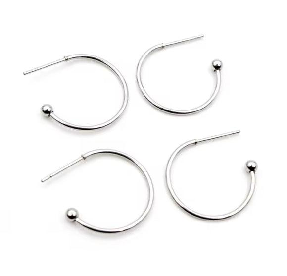 Stainless Steel Ball Hoop Earrings 25mm