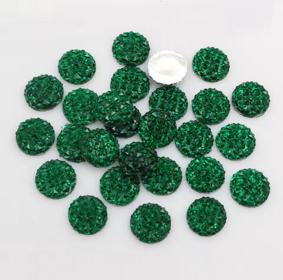 Pair of Green Rhinestone Cabochons - Size 12mm