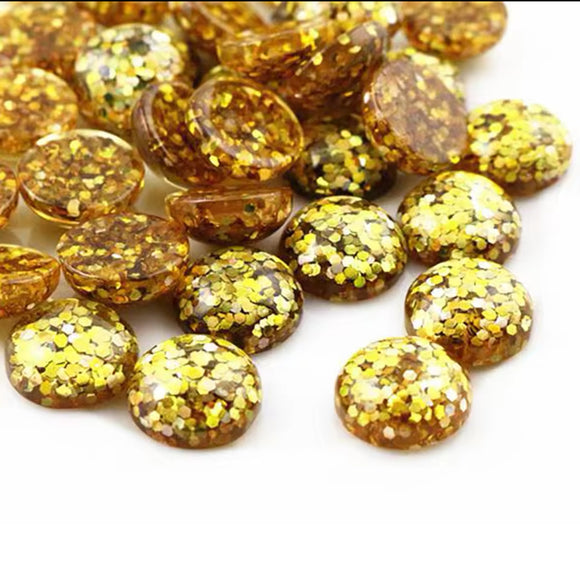 12mm Gold Glitter Resin Cabochons