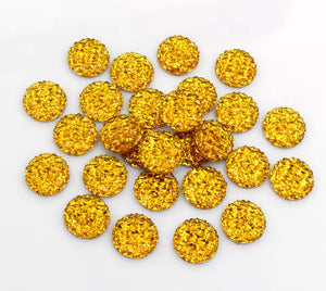 Pair of Golden Rhinestone Cabochons - Size 12mm