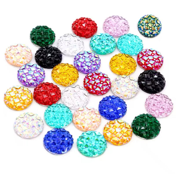 12mm Resin Rhinestone Cabochons - Mixed Colours