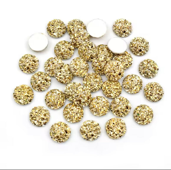 Gold Glitter Resin 8mm or 10mm Cabochon Flatbacks