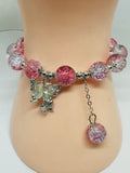 Pink Beaded Bracelet With Butterfly And Beaded Charms 7 inches