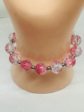 Pink Beaded Bracelet With Butterfly And Beaded Charms 7 inches