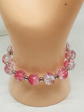 Pink Beaded Bracelet With Butterfly And Beaded Charms 7 inches