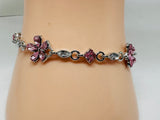 Silver Pink Blossom Crystal Bracelet