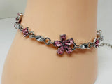 Silver Pink Blossom Crystal Bracelet