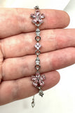 Silver Pink Blossom Crystal Bracelet