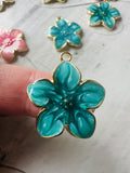 Large Gold Flower Enamel Pendants  | UK Craft Store