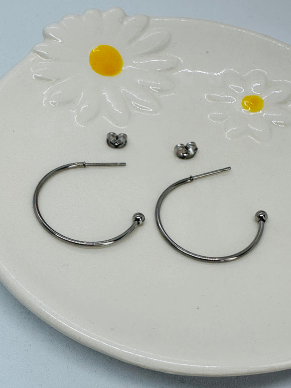 Stainless Steel Ball Hoop Earrings 25mm