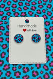 Blue and Pink Leopard Print Earring Studs 12mm