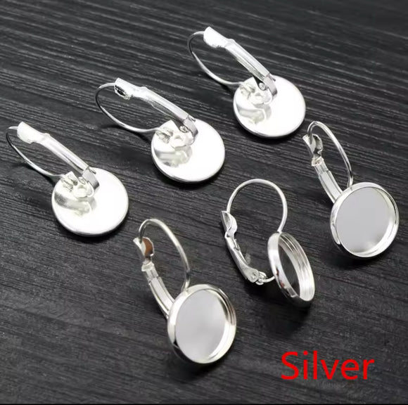 Silver Cabochon Earring Settings, 12mm,