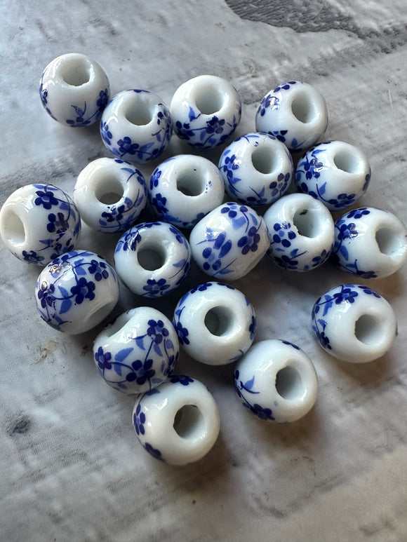 Ceramic Blue and white Floral Beads