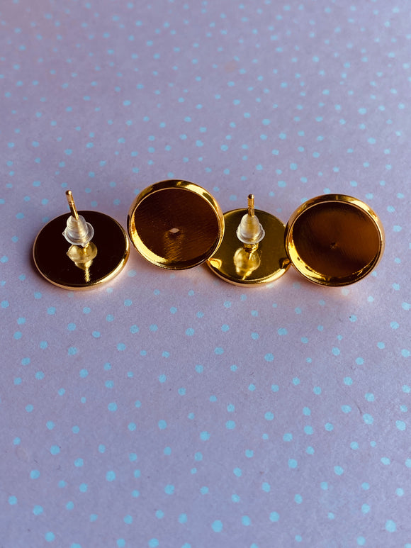 12mm Gold Tone Cabochon Earring Settings