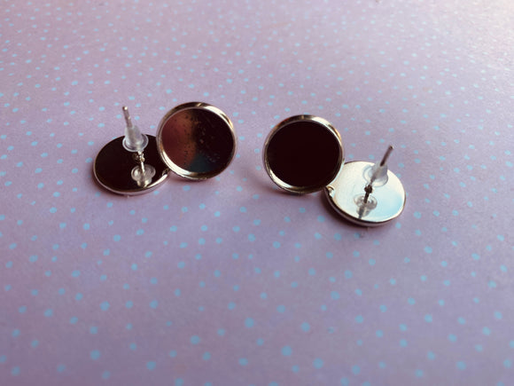 12mm Silver Tone Cabochon Earring Settings