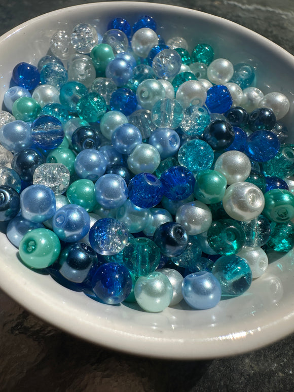 Pack of 100  6mm Glass Ocean Mix Beads