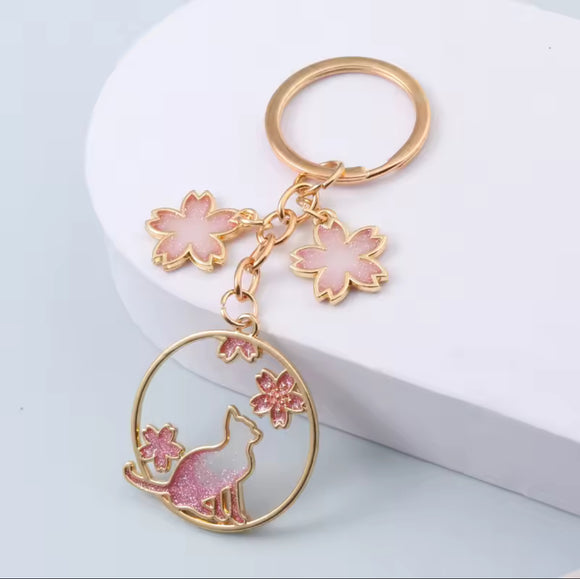 Cat and Flower Keyring - FREE POSTAGE