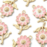 Pink Gold Flower Enamel Charms | UK Craft Store
