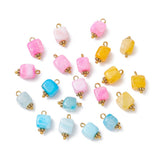 Dyed Natural Agate Cube Charms, Pink, Yellow and Blue