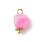 Dyed Natural Agate Cube Charms, Pink, Yellow and Blue