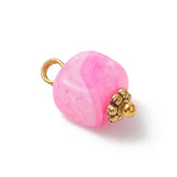 Dyed Natural Agate Cube Charms, Pink, Yellow and Blue