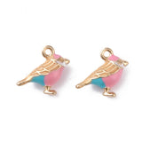 Colourful Vintage Solid Gold Enamel Bird Charms