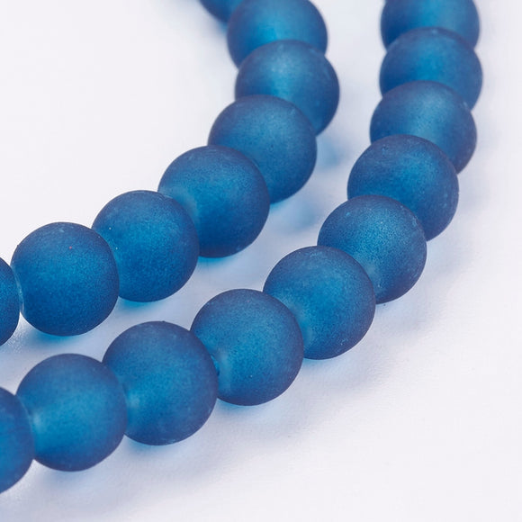 Marine Blue Frosted 6mm Glass Beads