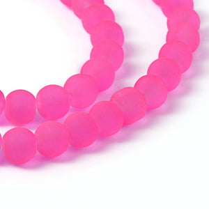 Vibrant Pink Frosted 6mm Glass Beads