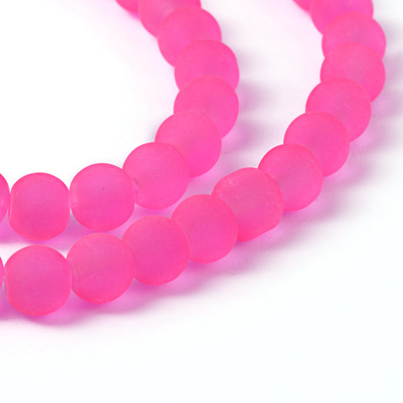 Vibrant Pink Frosted 6mm Glass Beads