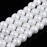 Electroplate Transparent White Glass Beads Strands, AB Color Plated, 6mm 