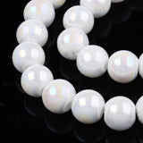Electroplate Transparent White Glass Beads Strands, AB Color Plated, 6mm 