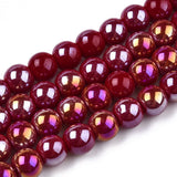 Electroplate Transparent Dark Red Glass Beads Strands, AB Color Plated, 6mm 