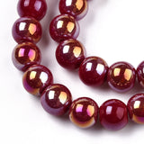 Electroplate Transparent Dark Red Glass Beads Strands, AB Color Plated, 6mm 