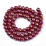 Electroplate Transparent Dark Red Glass Beads Strands, AB Color Plated, 6mm 