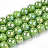 Electroplate Transparent Lime Green and Blue Glass Beads Strands, AB Color Plated, 6mm 