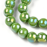Electroplate Transparent Lime Green and Blue Glass Beads Strands, AB Color Plated, 6mm 