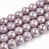 Electroplate Transparent Deep Lilac Glass Beads Strands, AB Color Plated, 6mm 