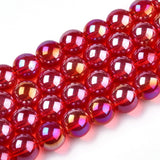 Electroplate Transparent Red Glass Beads Strands, AB Color Plated, 6mm 