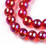 Electroplate Transparent Red Glass Beads Strands, AB Color Plated, 6mm 