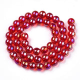 Electroplate Transparent Red Glass Beads Strands, AB Color Plated, 6mm 