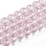 Electroplate Transparent Light Green Glass Beads Strands, AB Color Plated, 8mm 