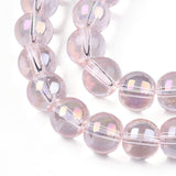 Electroplate Transparent Light Green Glass Beads Strands, AB Color Plated, 8mm 