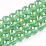 Electroplate Transparent Light Green Glass Beads Strands, AB Color Plated, 8mm 
